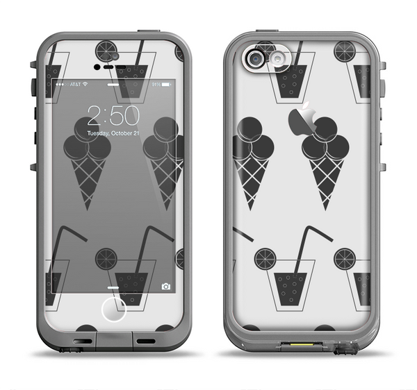 The Black and White Icecream and Drink Pattern Apple iPhone 5c LifeProof Fre Case Skin Set