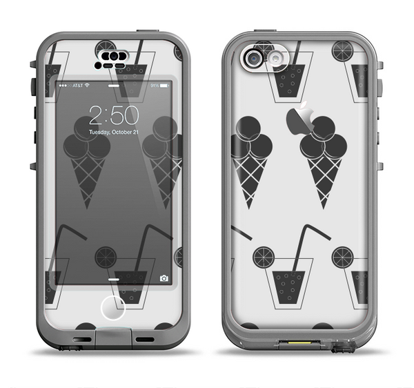 The Black and White Icecream and Drink Pattern Apple iPhone 5c LifeProof Nuud Case Skin Set