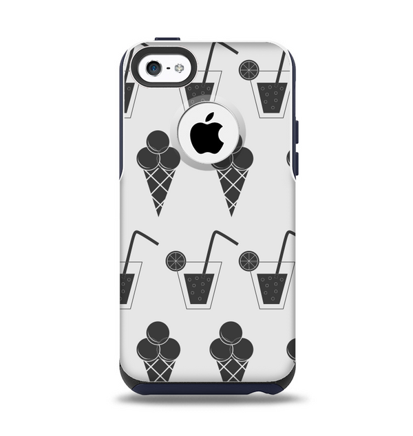 The Black and White Icecream and Drink Pattern Apple iPhone 5c Otterbox Commuter Case Skin Set