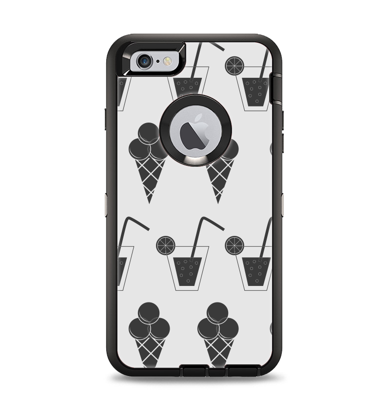 The Black and White Icecream and Drink Pattern Apple iPhone 6 Plus Otterbox Defender Case Skin Set