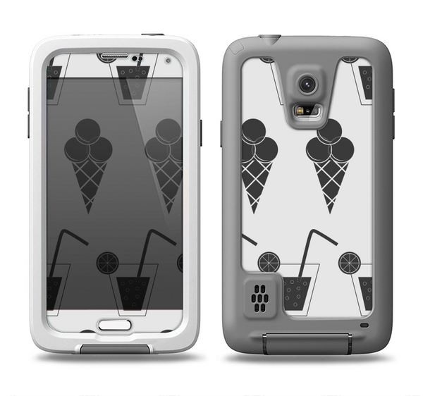 The Black and White Icecream and Drink Pattern Samsung Galaxy S5 LifeProof Fre Case Skin Set
