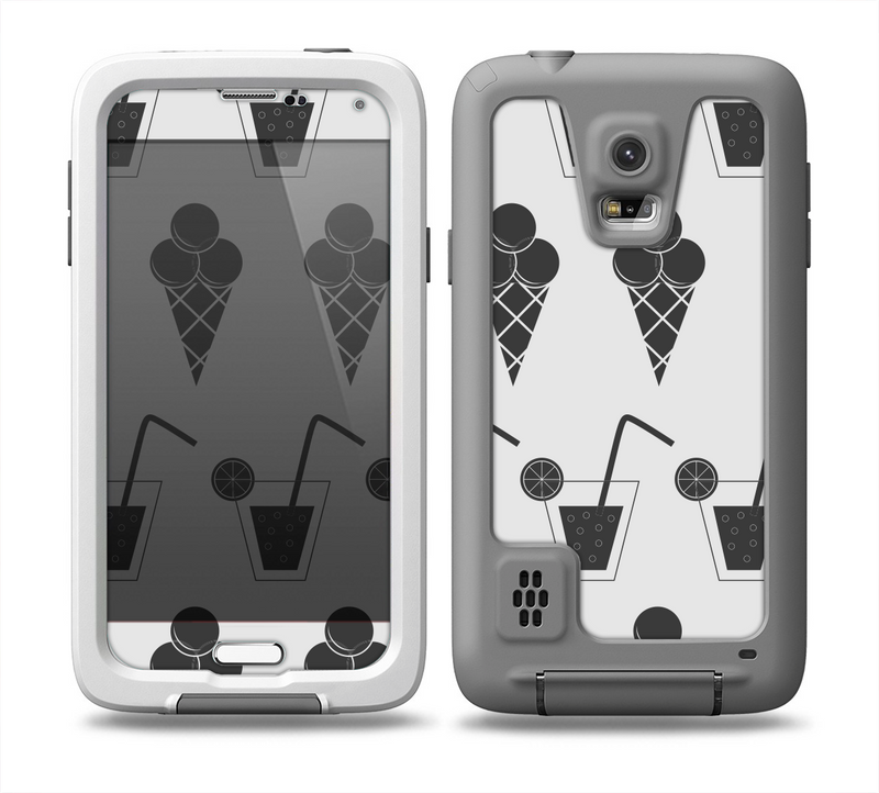 The Black and White Icecream and Drink Pattern Skin for the Samsung Galaxy S5 frē LifeProof Case