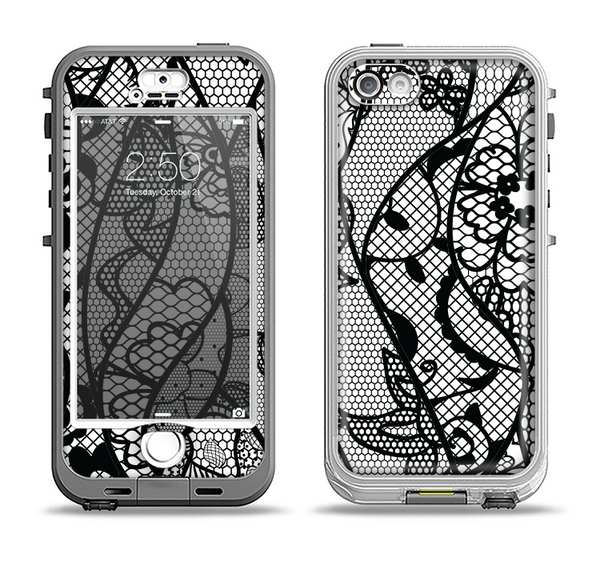 The Black and White Lace Design Apple iPhone 5-5s LifeProof Nuud Case Skin Set