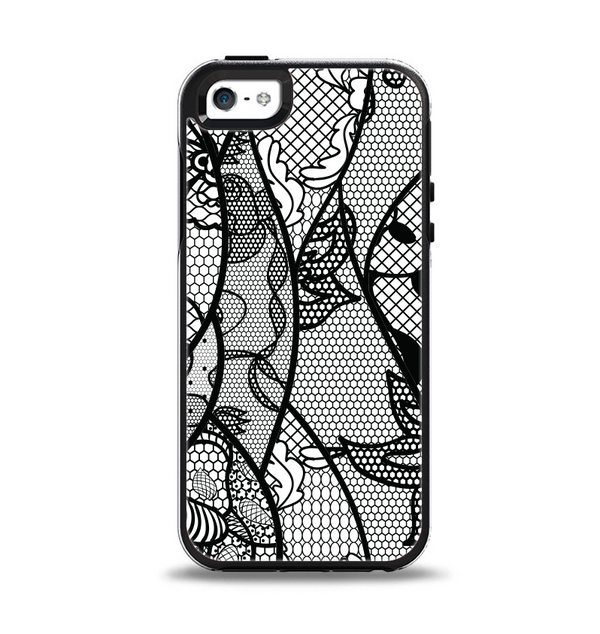 The Black and White Lace Design Apple iPhone 5-5s Otterbox Symmetry Case Skin Set