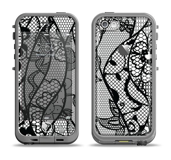 The Black and White Lace Design Apple iPhone 5c LifeProof Fre Case Skin Set