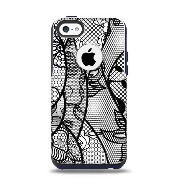 The Black and White Lace Design Apple iPhone 5c Otterbox Commuter Case Skin Set