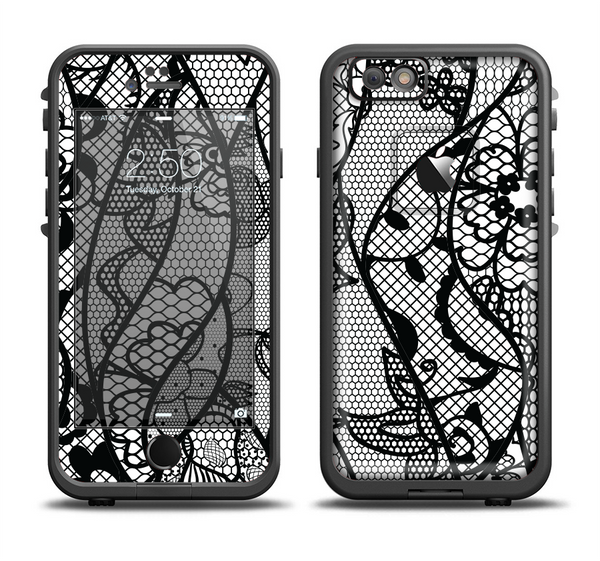 The Black and White Lace Design Apple iPhone 6/6s Plus LifeProof Fre Case Skin Set