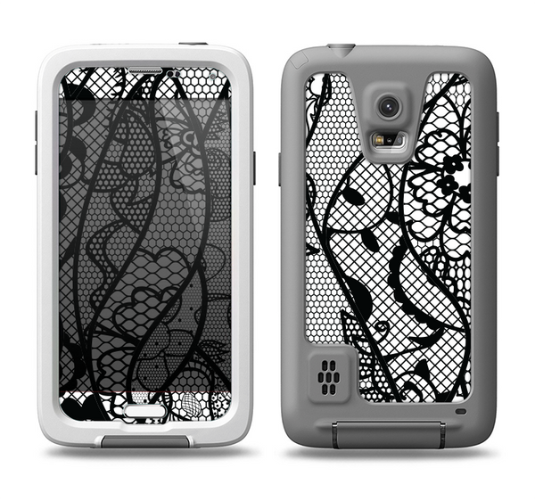 The Black and White Lace Design Samsung Galaxy S5 LifeProof Fre Case Skin Set