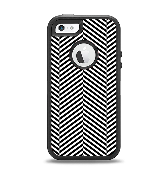 The Black and White Opposite Stripes Apple iPhone 5-5s Otterbox Defender Case Skin Set
