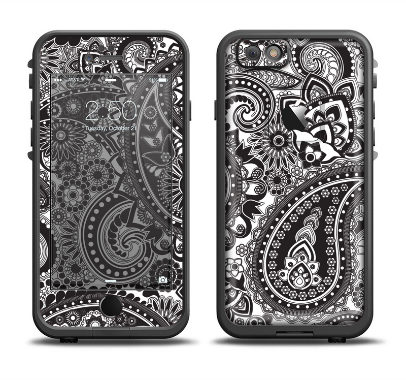 The Black and White Paisley Pattern V6 Apple iPhone 6 LifeProof Fre Case Skin Set