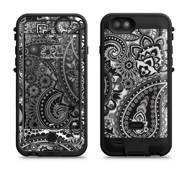 The Black and White Paisley Pattern V6 Apple iPhone 6/6s LifeProof Fre POWER Case Skin Set