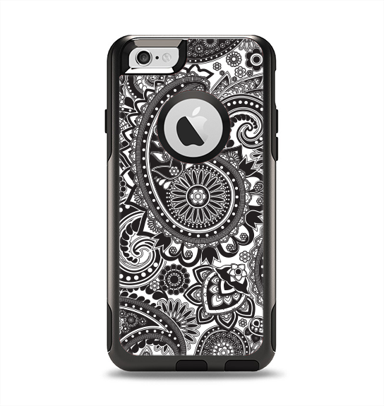 The Black and White Paisley Pattern V6 Apple iPhone 6 Otterbox Commuter Case Skin Set