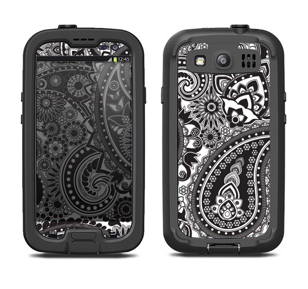 The Black and White Paisley Pattern V6 Samsung Galaxy S3 LifeProof Fre Case Skin Set