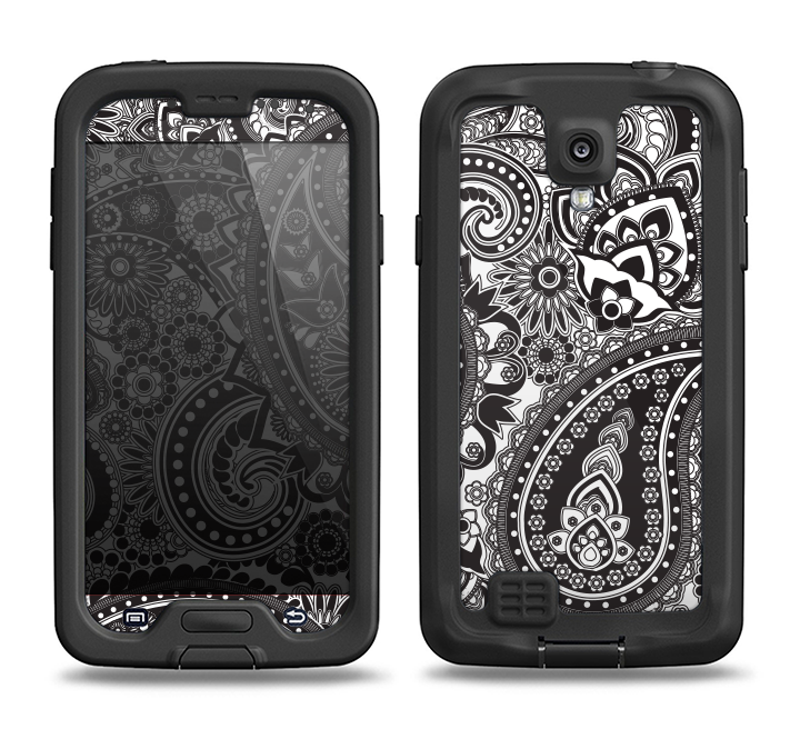 The Black and White Paisley Pattern V6 Samsung Galaxy S4 LifeProof Fre Case Skin Set