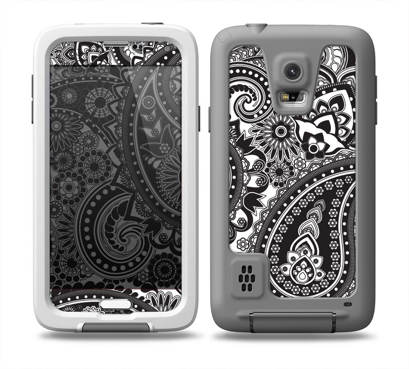 The Black and White Paisley Pattern V6 Skin for the Samsung Galaxy S5 frē LifeProof Case