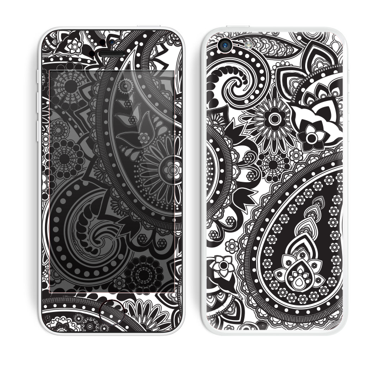The Black and White Paisley Pattern V6 Skin for the Apple iPhone 5c