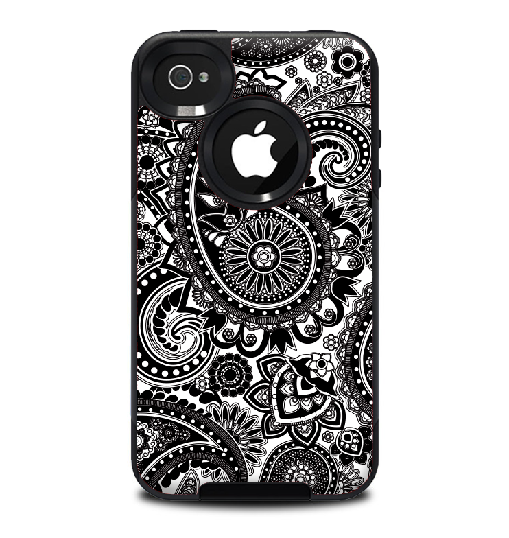 The Black and White Paisley Pattern V6 Skin for the iPhone 4-4s OtterBox Commuter Case