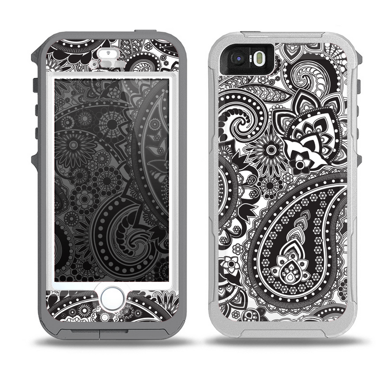 The Black and White Paisley Pattern V6 Skin for the iPhone 5-5s OtterBox Preserver WaterProof Case