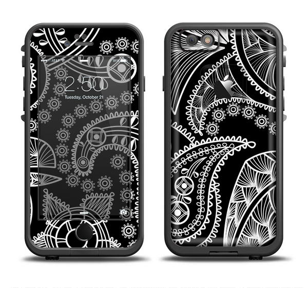 The Black and White Paisley Pattern v14 Apple iPhone 6/6s Plus LifeProof Fre Case Skin Set