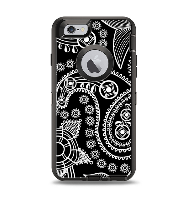 The Black and White Paisley Pattern v14 Apple iPhone 6 Otterbox Defender Case Skin Set