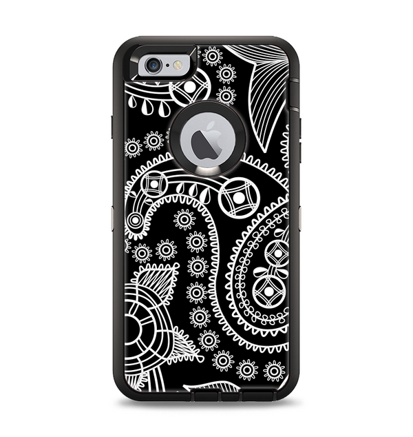 The Black and White Paisley Pattern v14 Apple iPhone 6 Plus Otterbox Defender Case Skin Set