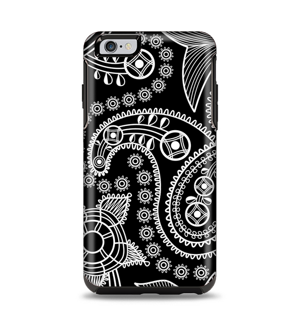 The Black and White Paisley Pattern v14 Apple iPhone 6 Plus Otterbox Symmetry Case Skin Set