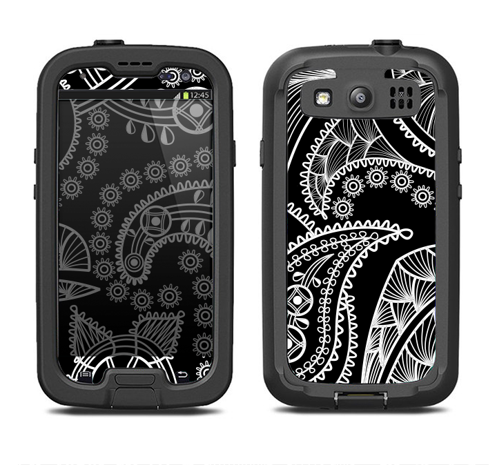 The Black and White Paisley Pattern v14 Samsung Galaxy S3 LifeProof Fre Case Skin Set
