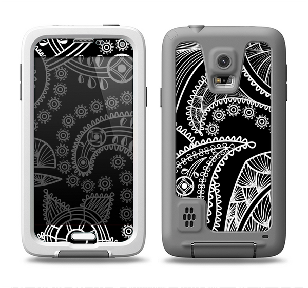 The Black and White Paisley Pattern v14 Samsung Galaxy S5 LifeProof Fre Case Skin Set
