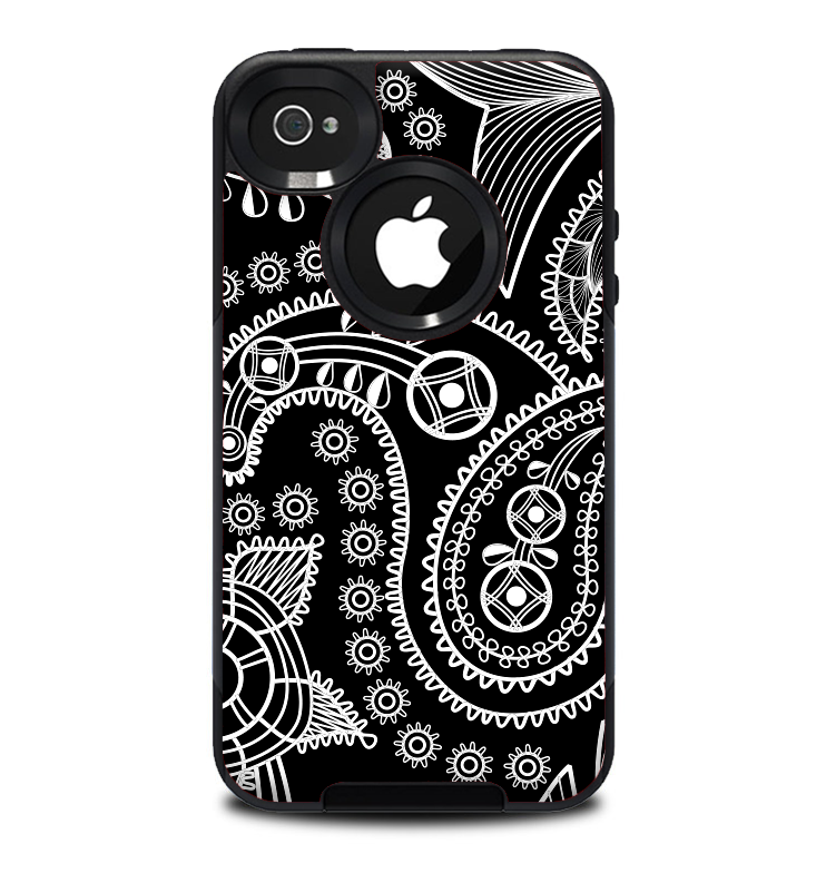 The Black and White Paisley Pattern v14 Skin for the iPhone 4-4s OtterBox Commuter Case