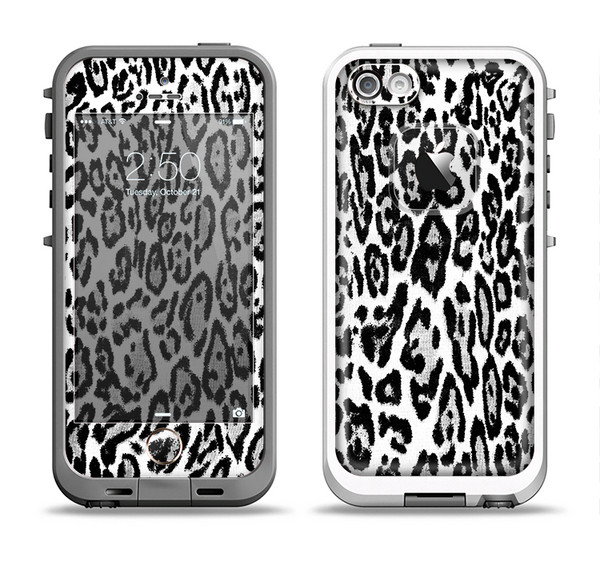 The Black and White Snow Leopard Pattern Apple iPhone 5-5s LifeProof Fre Case Skin Set