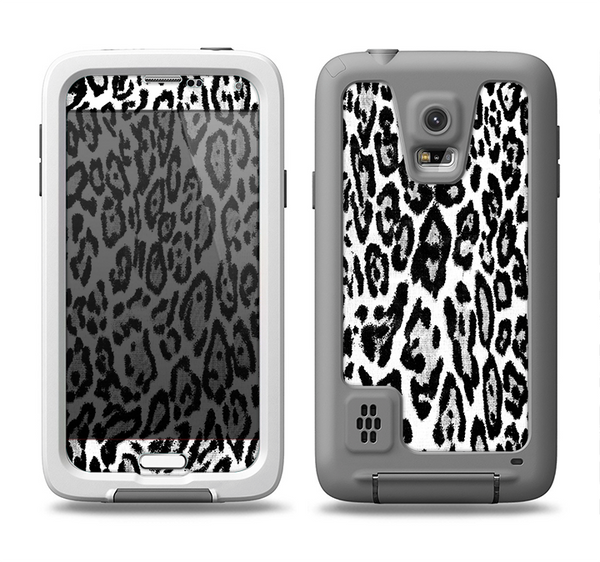 The Black and White Snow Leopard Pattern Samsung Galaxy S5 LifeProof Fre Case Skin Set