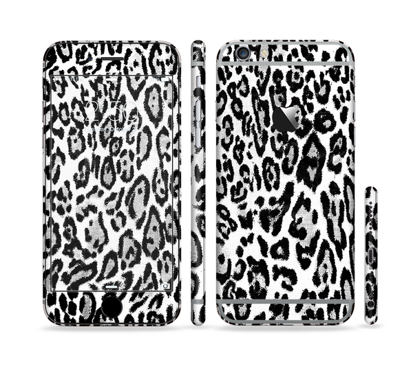 The Black and White Snow Leopard Pattern Sectioned Skin Series for the Apple iPhone 6 Plus