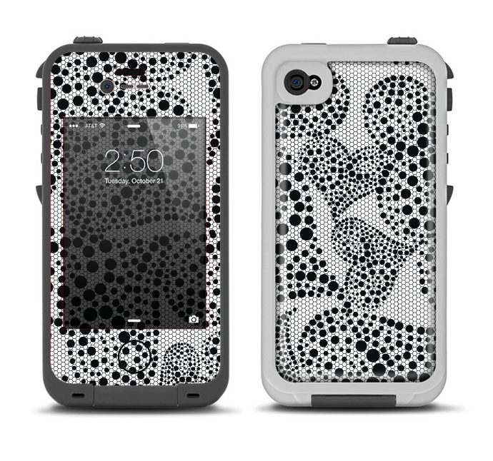 The Black and White Spotted Hearts Apple iPhone 4-4s LifeProof Fre Case Skin Set