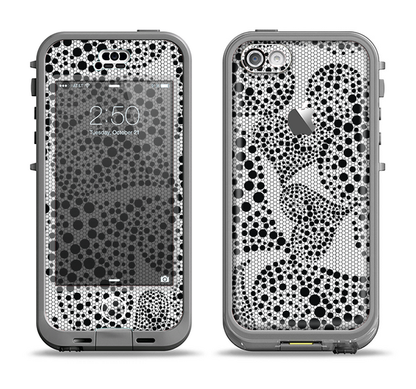 The Black and White Spotted Hearts Apple iPhone 5c LifeProof Nuud Case Skin Set