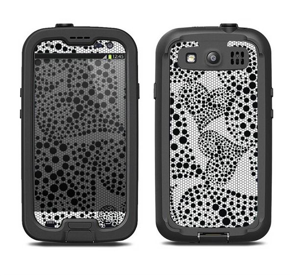 The Black and White Spotted Hearts Samsung Galaxy S3 LifeProof Fre Case Skin Set