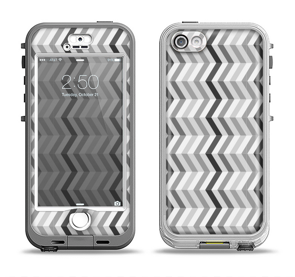 The Black and White Thin Lined ZigZag Pattern Apple iPhone 5-5s LifeProof Nuud Case Skin Set