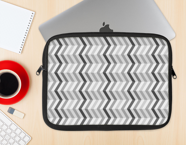 The Black and White Thin Lined ZigZag Pattern Ink-Fuzed NeoPrene MacBook Laptop Sleeve
