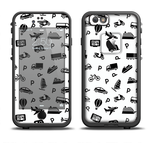 The Black and White Travel Collage Pattern Apple iPhone 6/6s Plus LifeProof Fre Case Skin Set