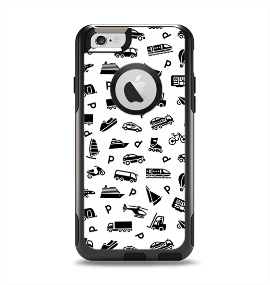 The Black and White Travel Collage Pattern Apple iPhone 6 Otterbox Commuter Case Skin Set
