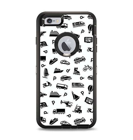The Black and White Travel Collage Pattern Apple iPhone 6 Plus Otterbox Defender Case Skin Set