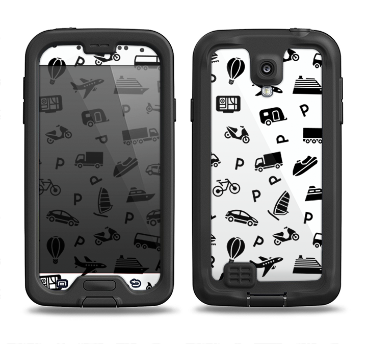 The Black and White Travel Collage Pattern Samsung Galaxy S4 LifeProof Fre Case Skin Set