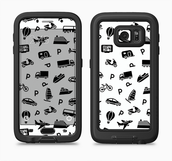 The Black and White Travel Collage Pattern Full Body Samsung Galaxy S6 LifeProof Fre Case Skin Kit