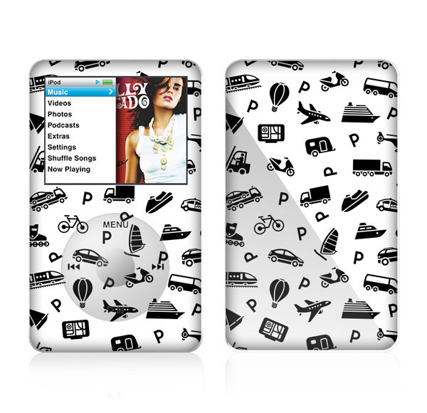 The Black and White Travel Collage Pattern Skin For The Apple iPod Classic