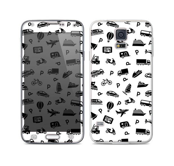 The Black and White Travel Collage Pattern Skin For the Samsung Galaxy S5