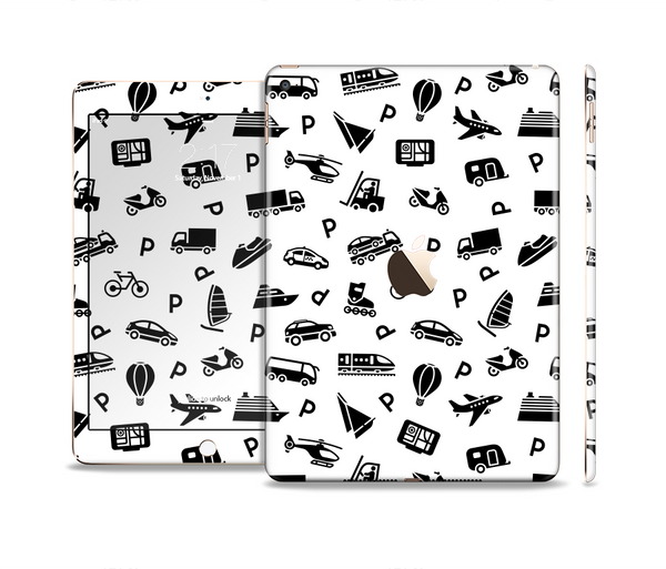 The Black and White Travel Collage Pattern Skin Set for the Apple iPad Air 2