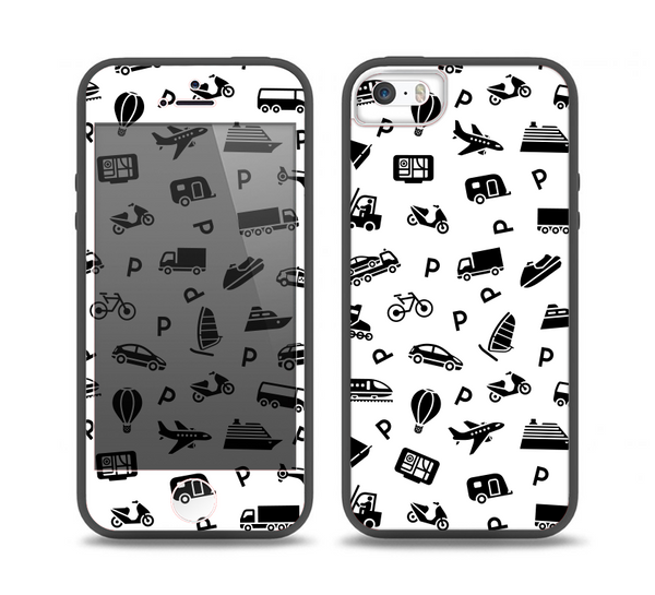 The Black and White Travel Collage Pattern Skin Set for the iPhone 5-5s Skech Glow Case