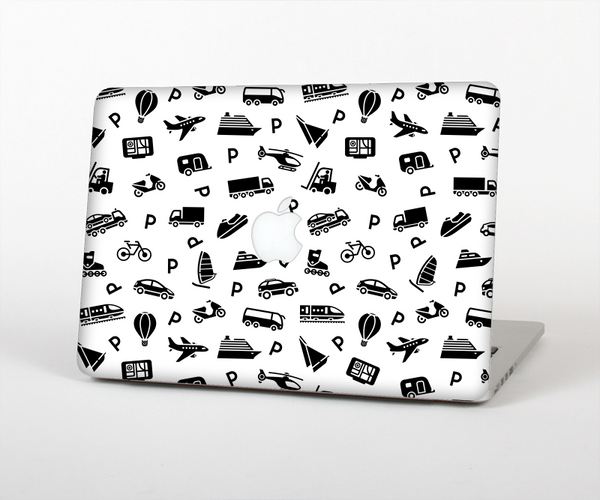 The Black and White Travel Collage Pattern Skin Set for the Apple MacBook Pro 13" with Retina Display