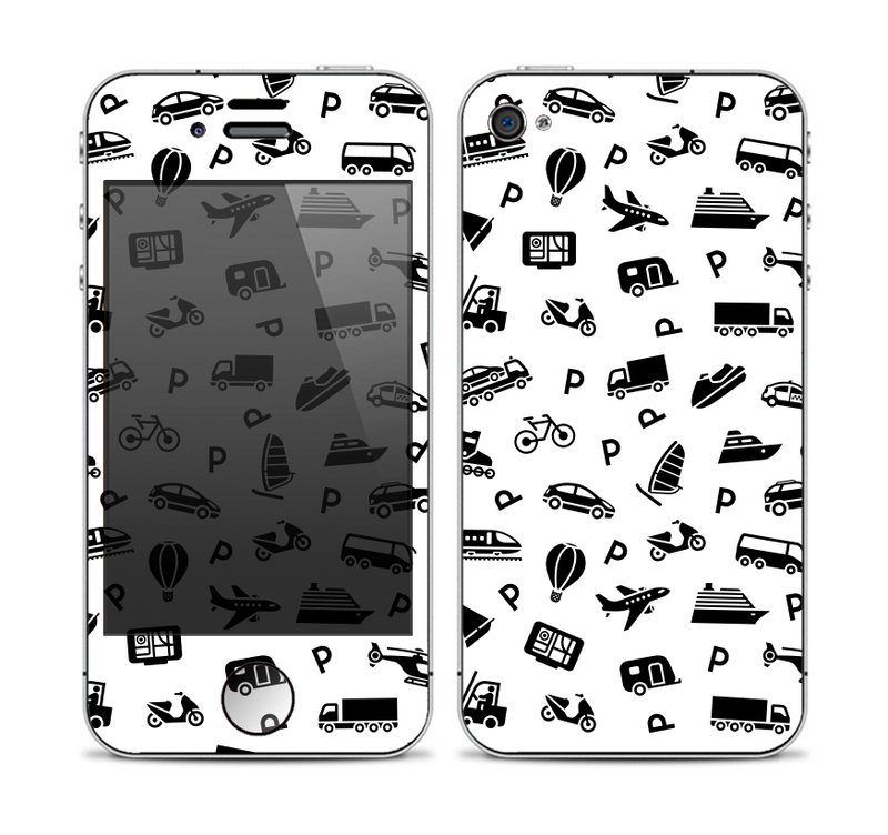 The Black and White Travel Collage Pattern Skin for the Apple iPhone 4-4s