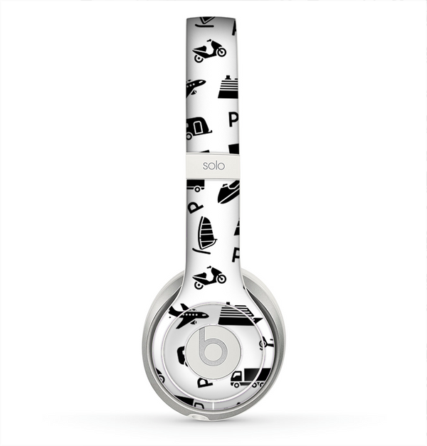 The Black and White Travel Collage Pattern Skin for the Beats by Dre Solo 2 Headphones