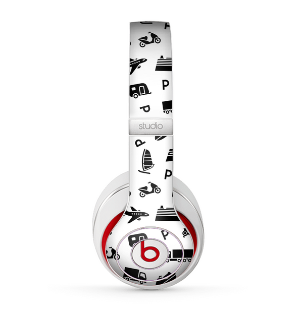 The Black and White Travel Collage Pattern Skin for the Beats by Dre Studio (2013+ Version) Headphones
